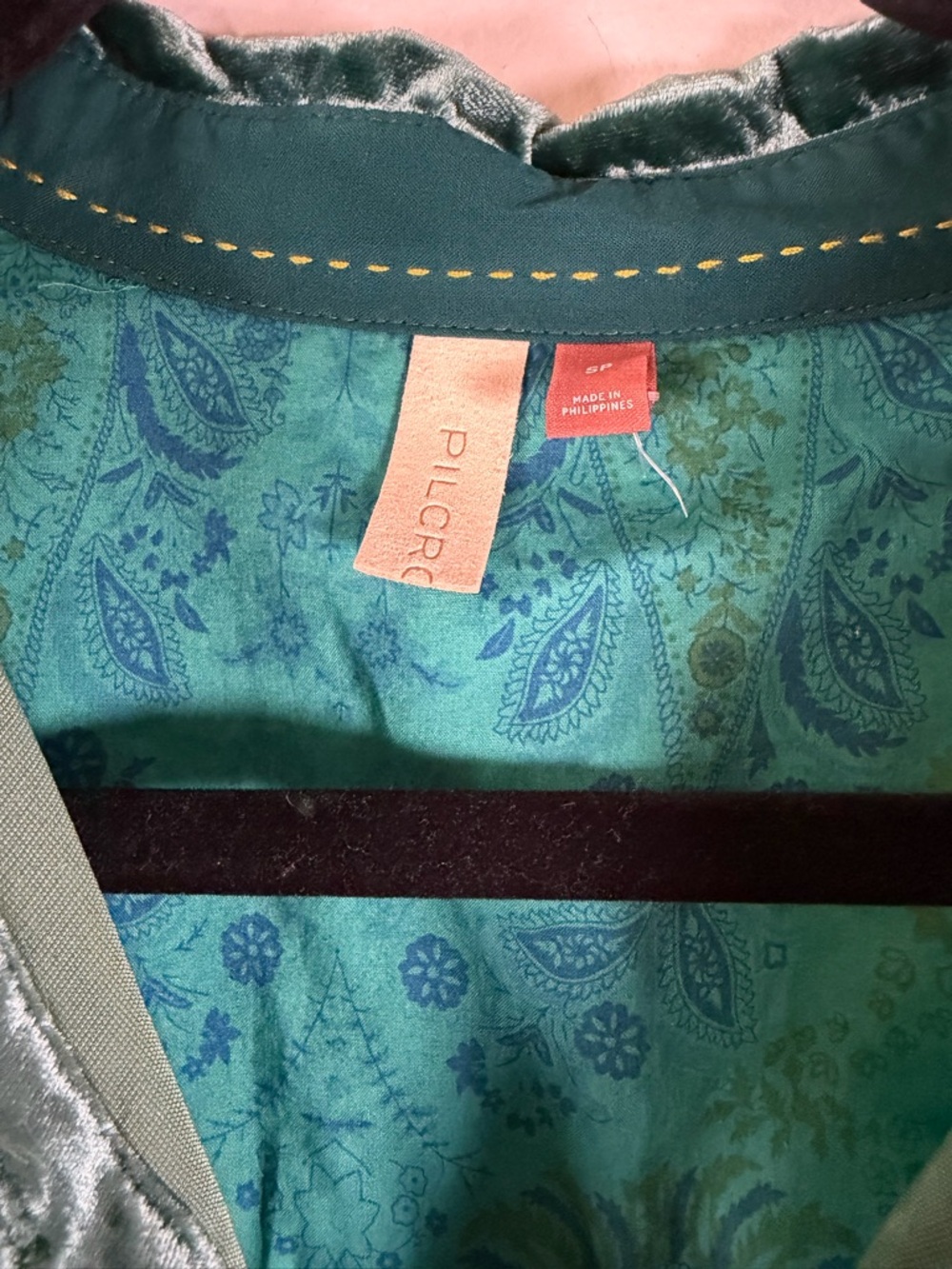 Pilcro Teal Paisley-Lined Velvet Shirt - Picture 2 of 3